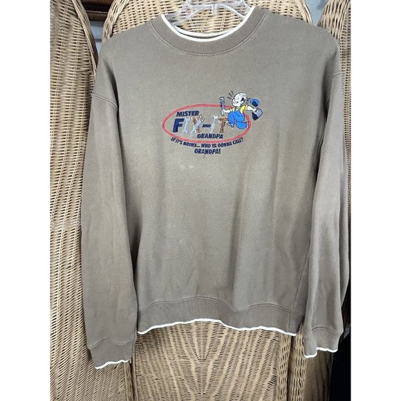 Vintage Sweatshirt Mister Fix It Grandpa Large Handyman Crew - Picture 1 of 5